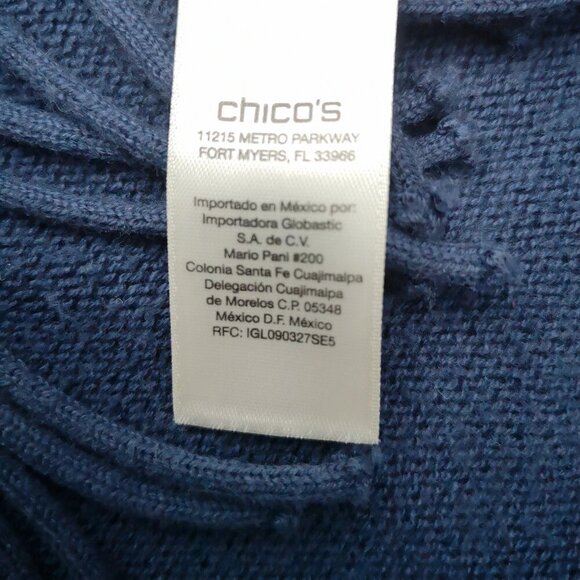 Chico's Ladies Size 1 = (Small) Navy Wrap Sweater with Fringe - Picture 7 of 10